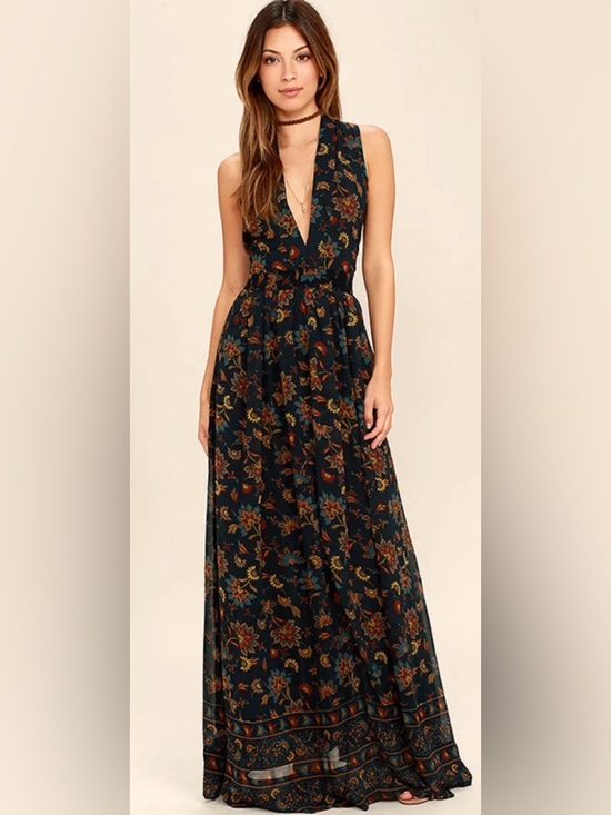 Lulus Dresses & Skirts - Lulu's Potpourri Navy Blue Floral Print Maxi Dress Size XS